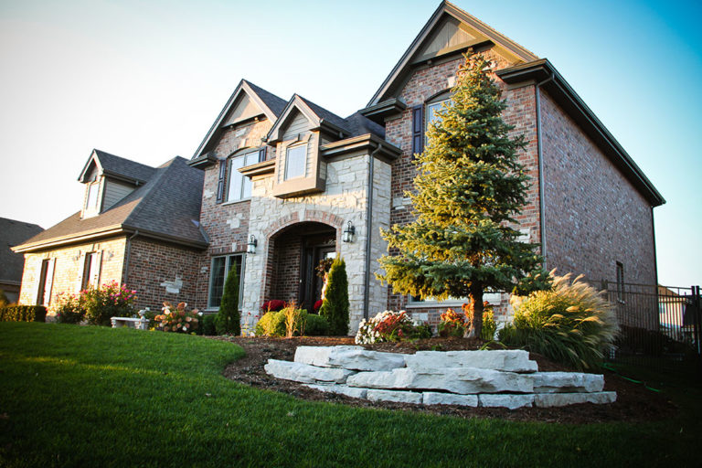 front landscape and outcropping wall - orland park landscape