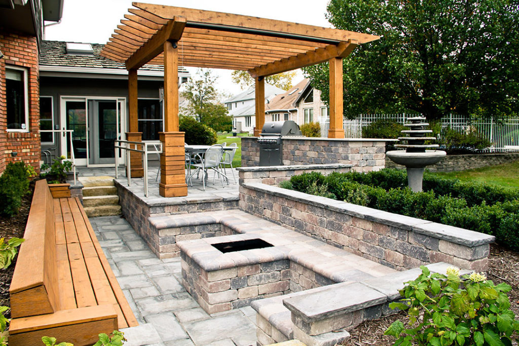 unilock patio with pergola