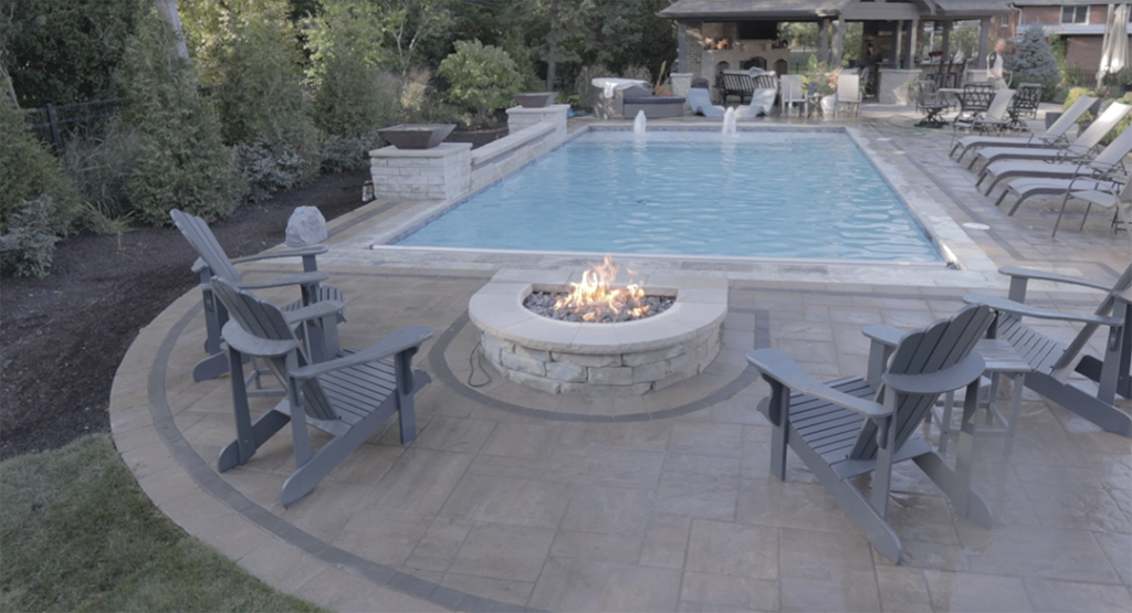 In ground pool with fire pit