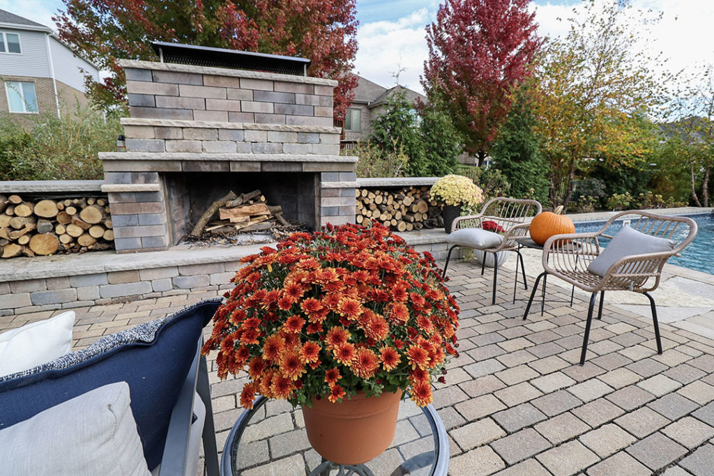 outdoor living space with fireplace